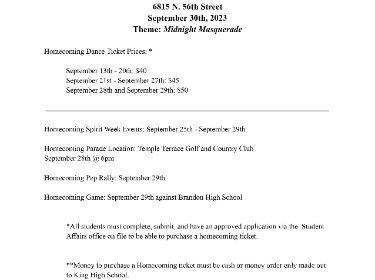  Information on homecoming 